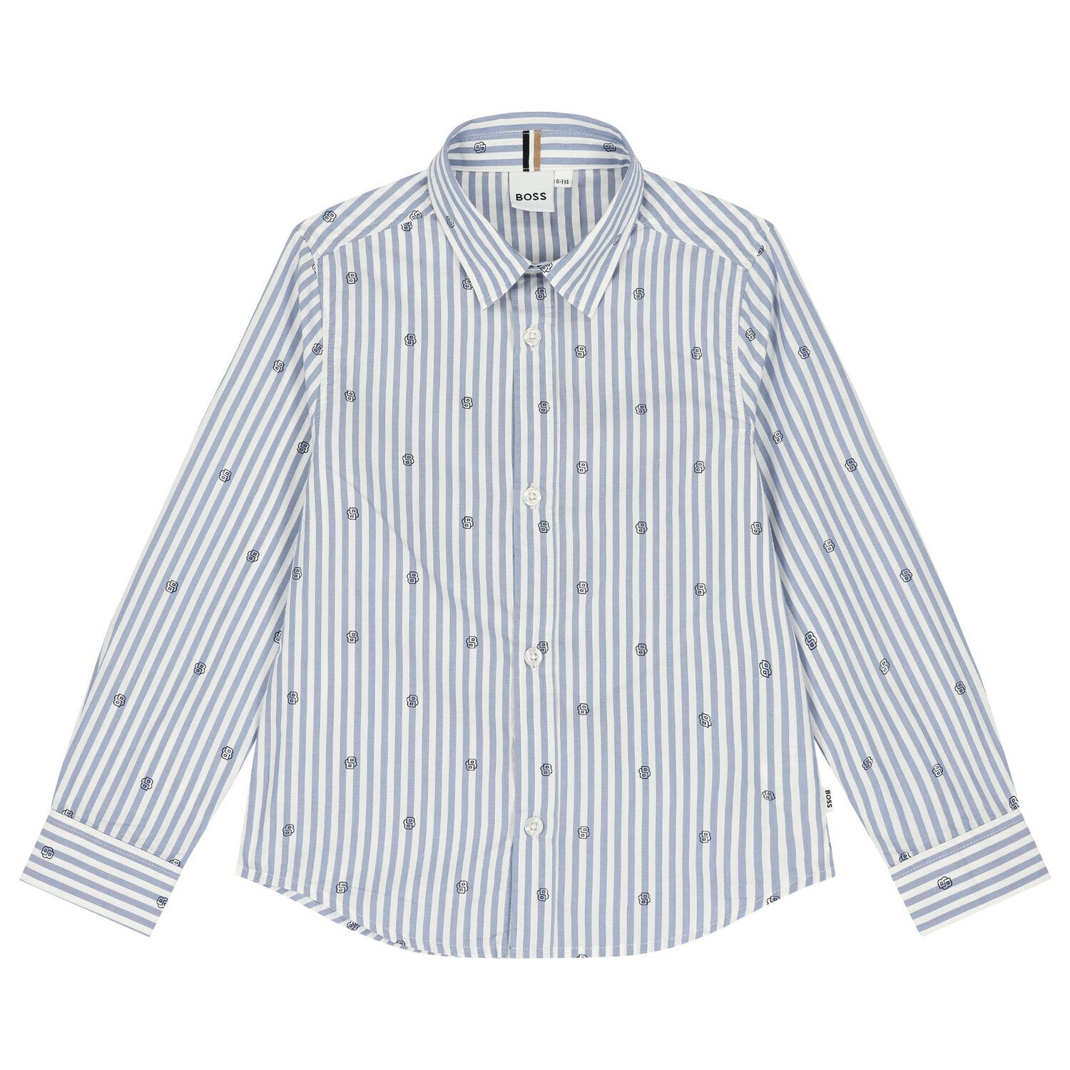 Boys White & Blue Striped Logo Shirt, 2, hi-res image number null