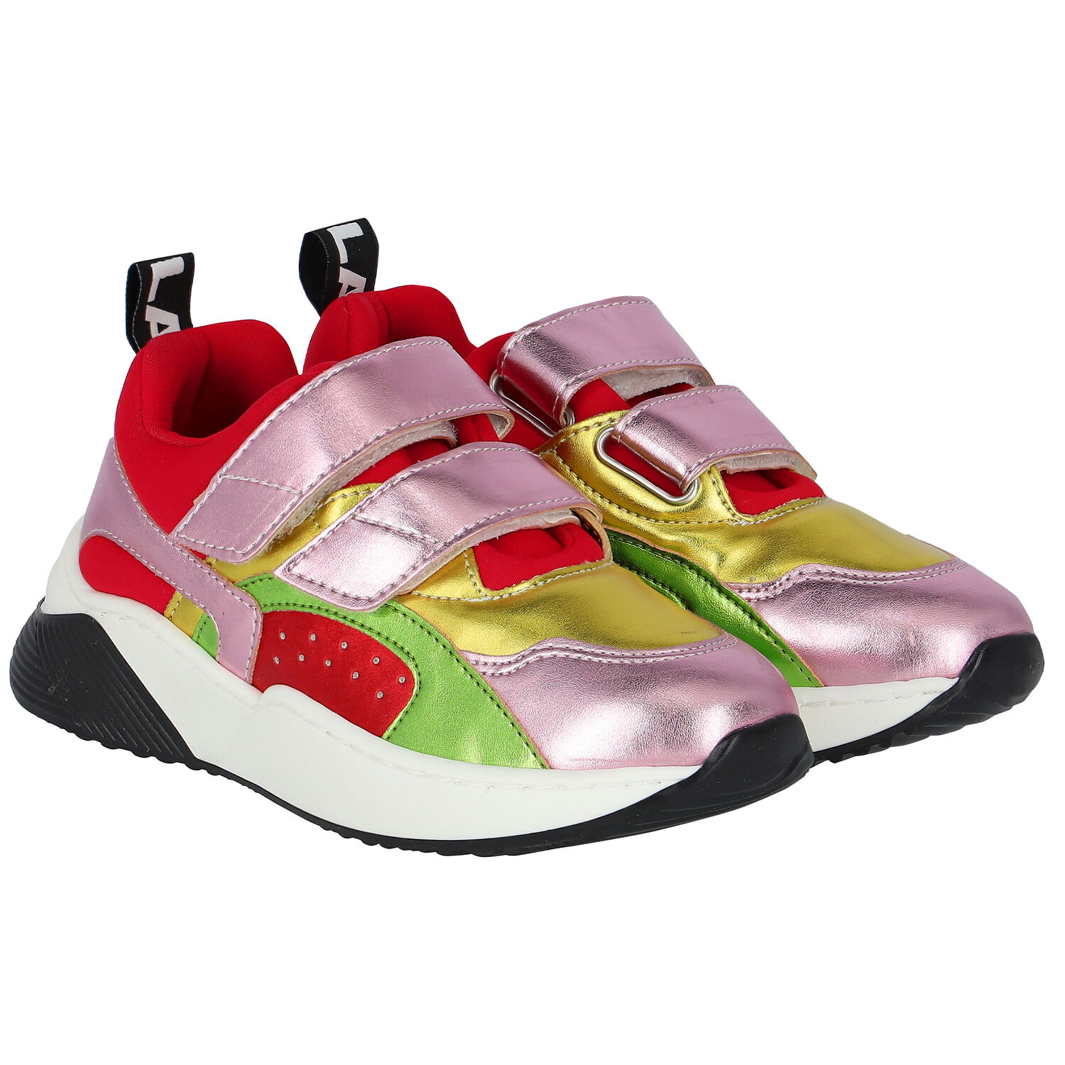 Girls Pink, Gold, Green & Red Trainers, 1, hi-res image number null