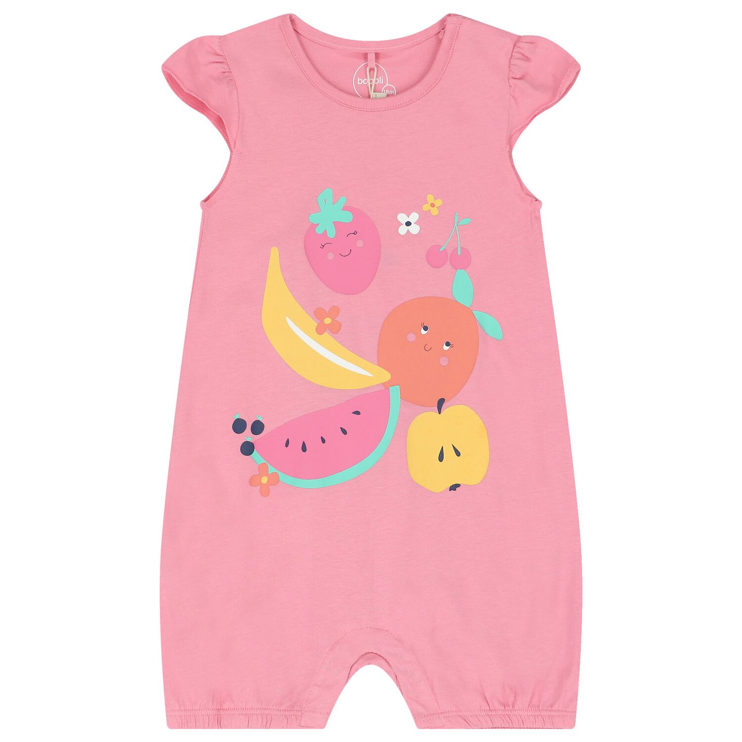 Baby Girls Pink Fruits Romper, 1, hi-res
