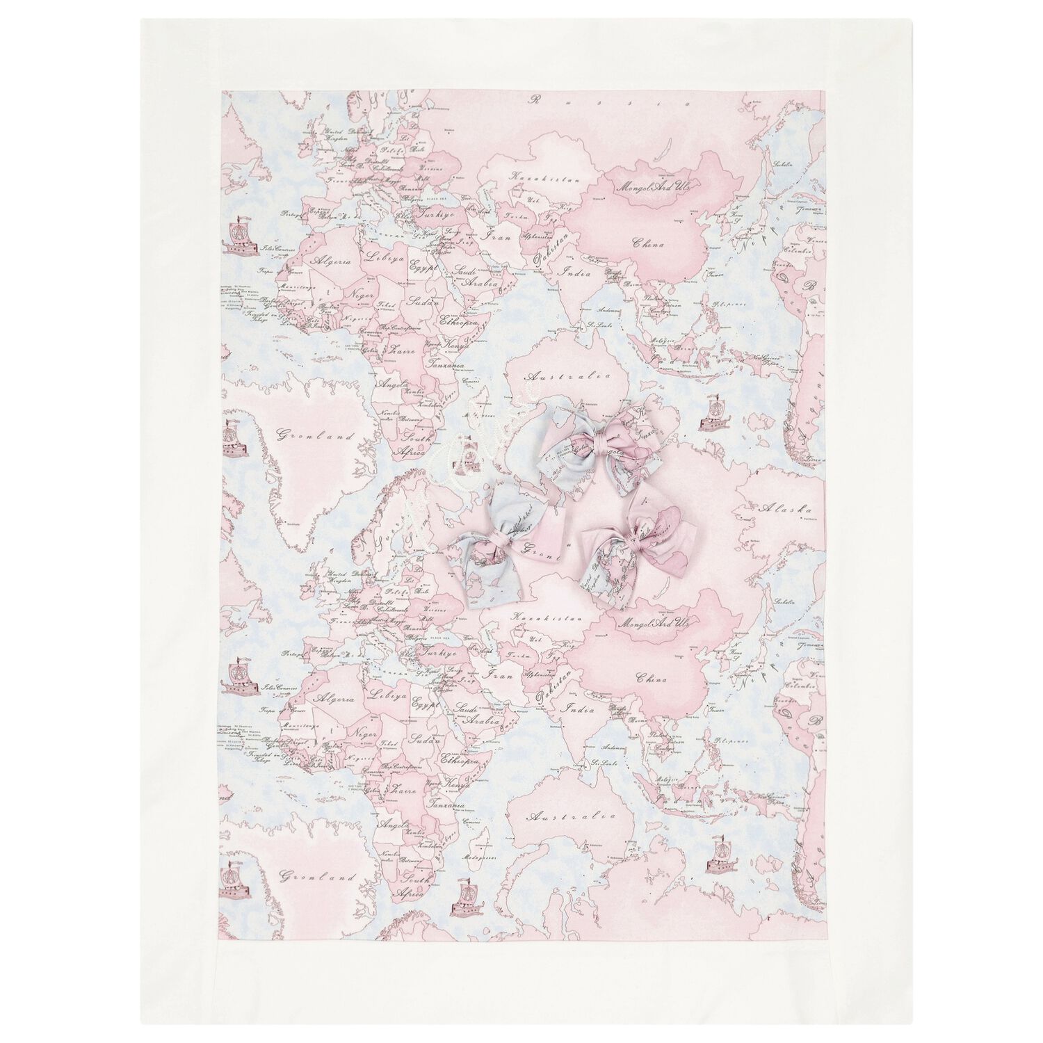 Baby Girls Ivory, Pink & Blue Geo Map Baby Blanket, 1, hi-res