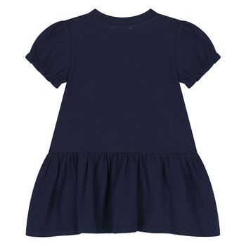 Younger Girls Navy Blue Teddy Bear Logo Dress
