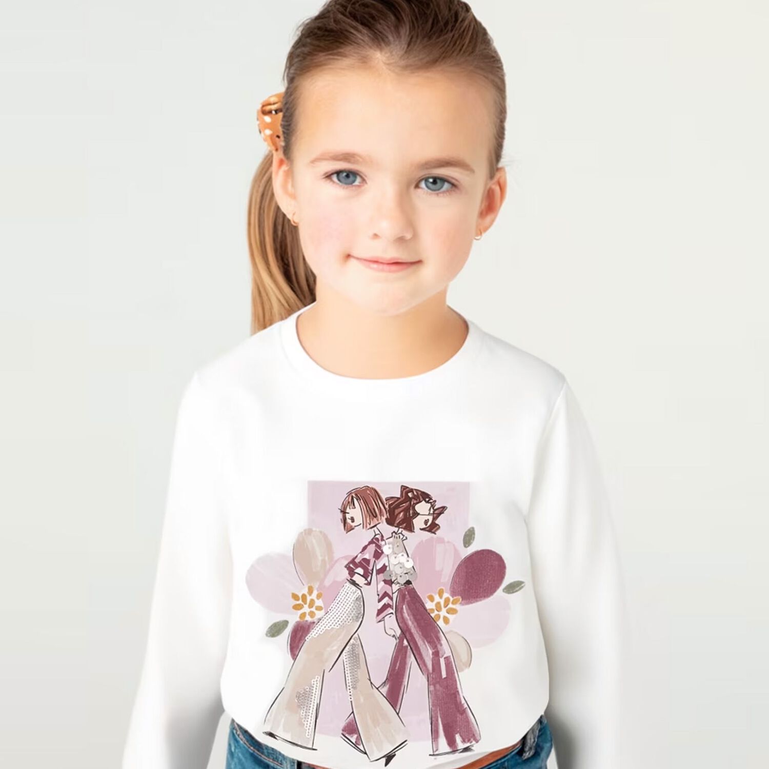 Girls Ivory Long Sleeve Top, 1, hi-res image number null