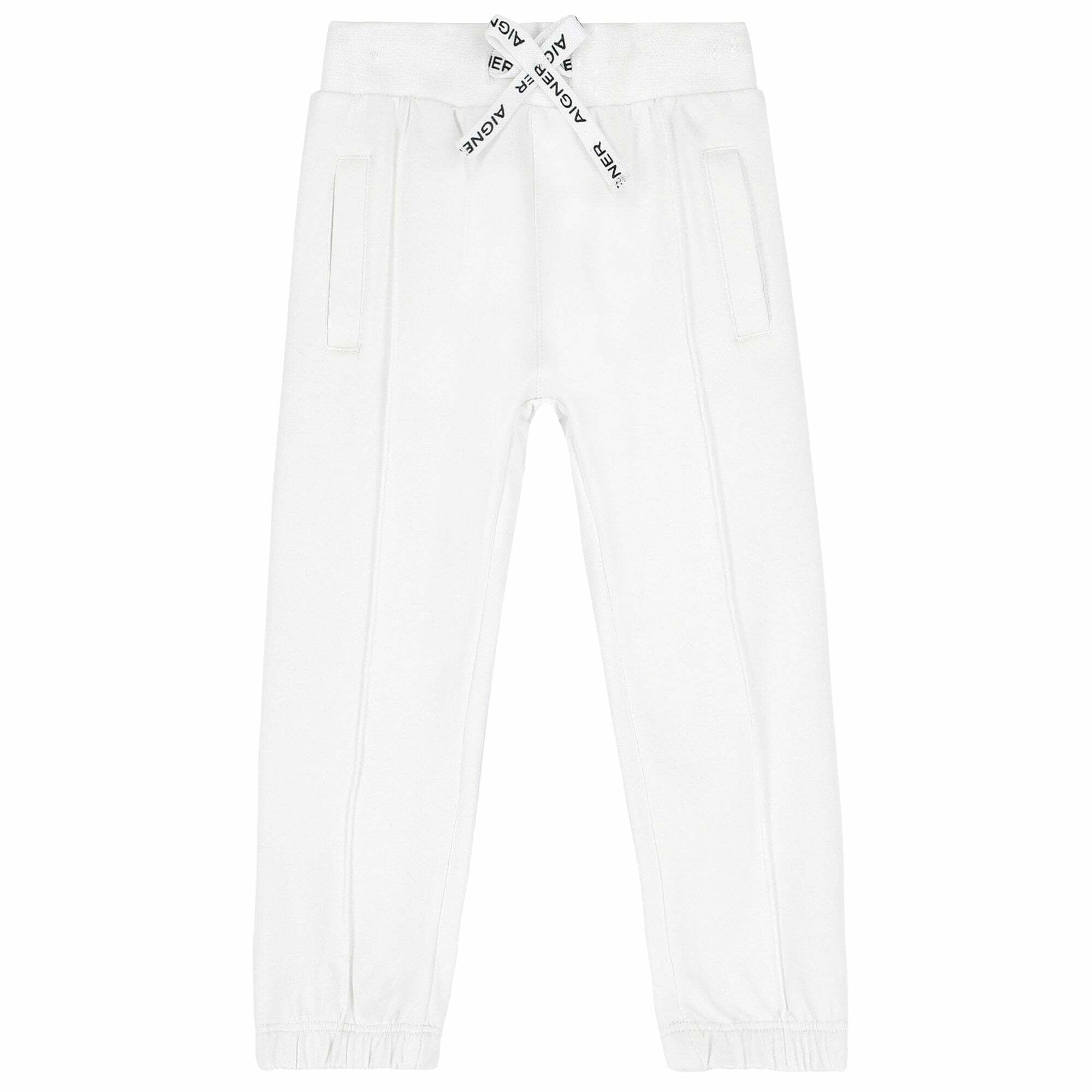 Aigner Younger Boys White Logo Joggers Junior Couture UK