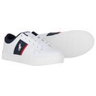 Boys White & Navy Blue Logo Trainers, 1, hi-res