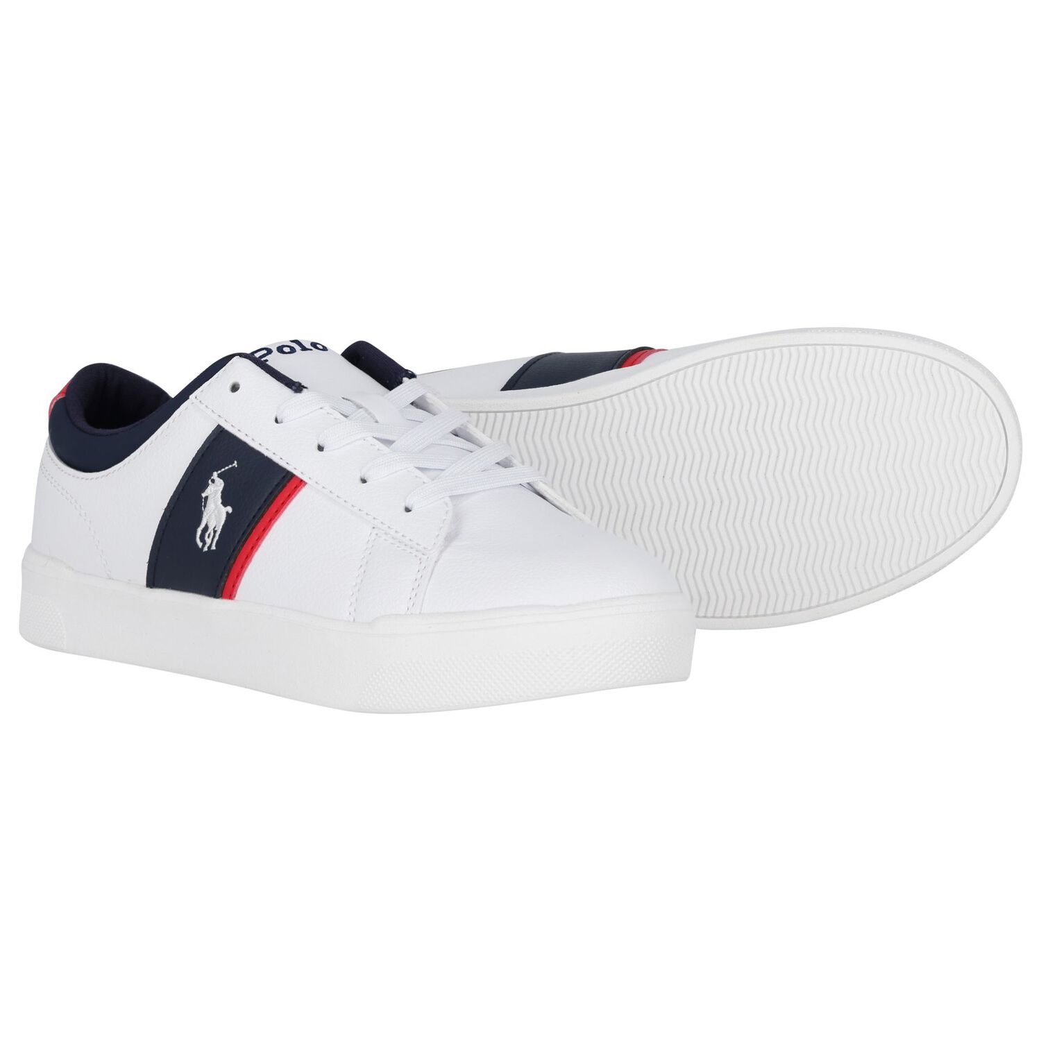 Boys White & Navy Blue Logo Trainers, 1, hi-res