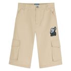 Boys Beige Elephant Logo Shorts, 1, hi-res