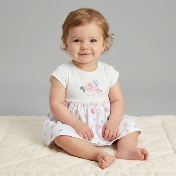 Baby Girls White Floral Bodysuit Dress