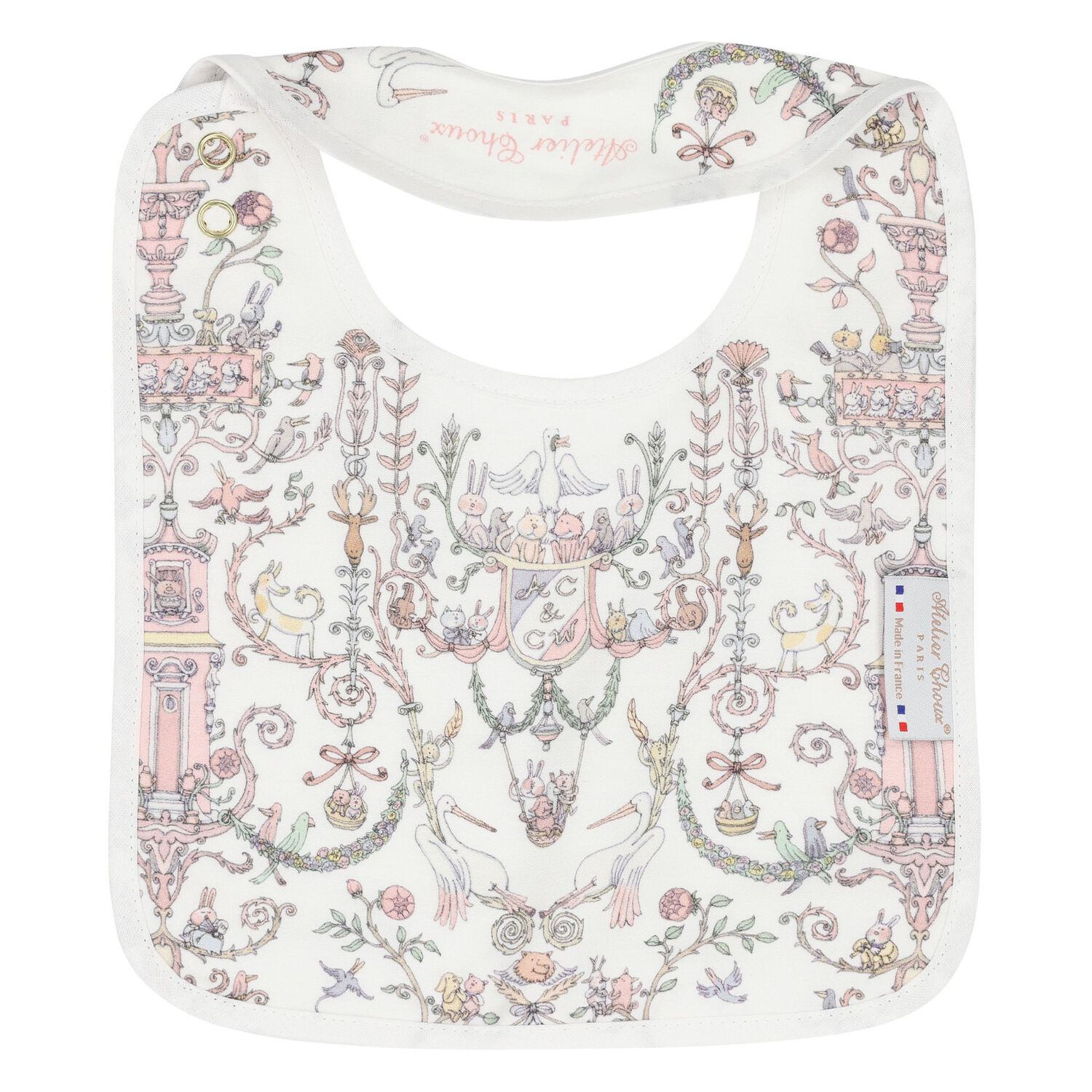 Baby Girls White & Pink Toile de Jouy Carr&eacute; Swaddle & Bib Gift Set, 1, hi-res