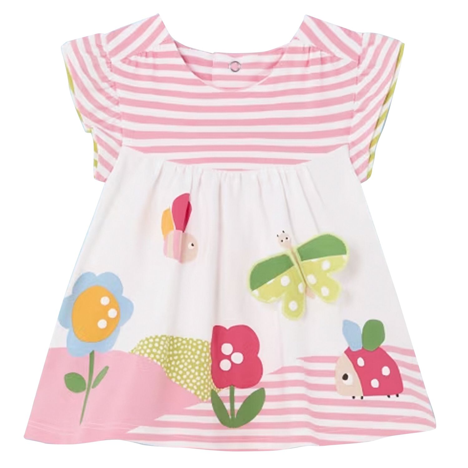 Baby Girls White & Pink Floral Dress, 1, hi-res
