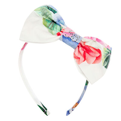 Girls White Bow Floral Headband