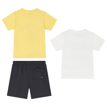 Boys White, Grey & Yellow Shorts Set
