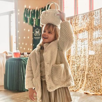 Girls Ivory Fur Coat