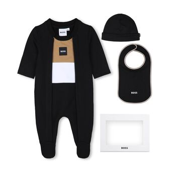 Baby Boys Black Logo Babygrow Gift Set