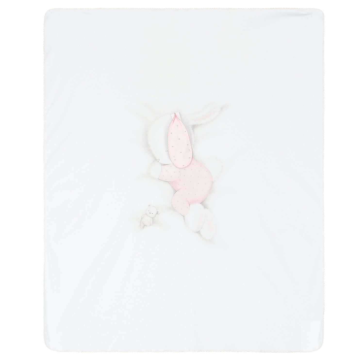 Baby Girls White & Pink Bunny Blanket, 1, hi-res