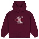 Girls Burgundy Logo Hooded Top, 2, hi-res