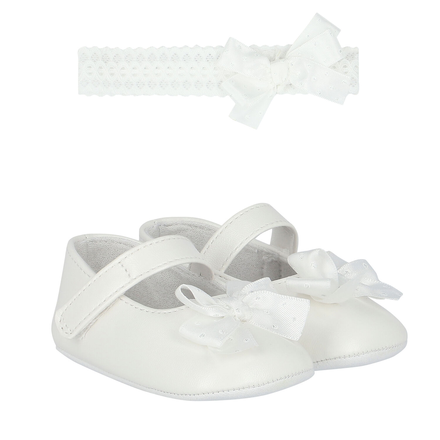 Baby Girls White Shoes & Headband Set, 2, hi-res