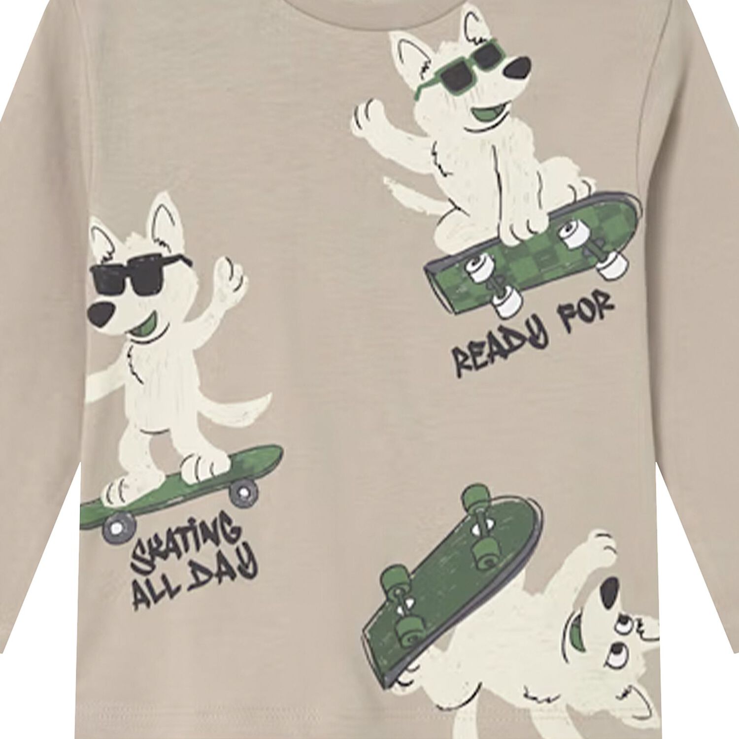 Younger Boys Beige Dogs Long Sleeve Top, 3, hi-res