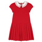 Girls Red Pleated Dress, 2, hi-res
