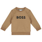 Younger Boys Beige Logo Sweatshirt, 1, hi-res