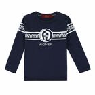 Younger Boys Navy Blue Logo Top, 1, hi-res