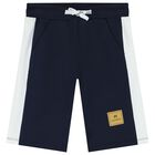 Boys Navy Blue & White Logo Shorts, 3, hi-res