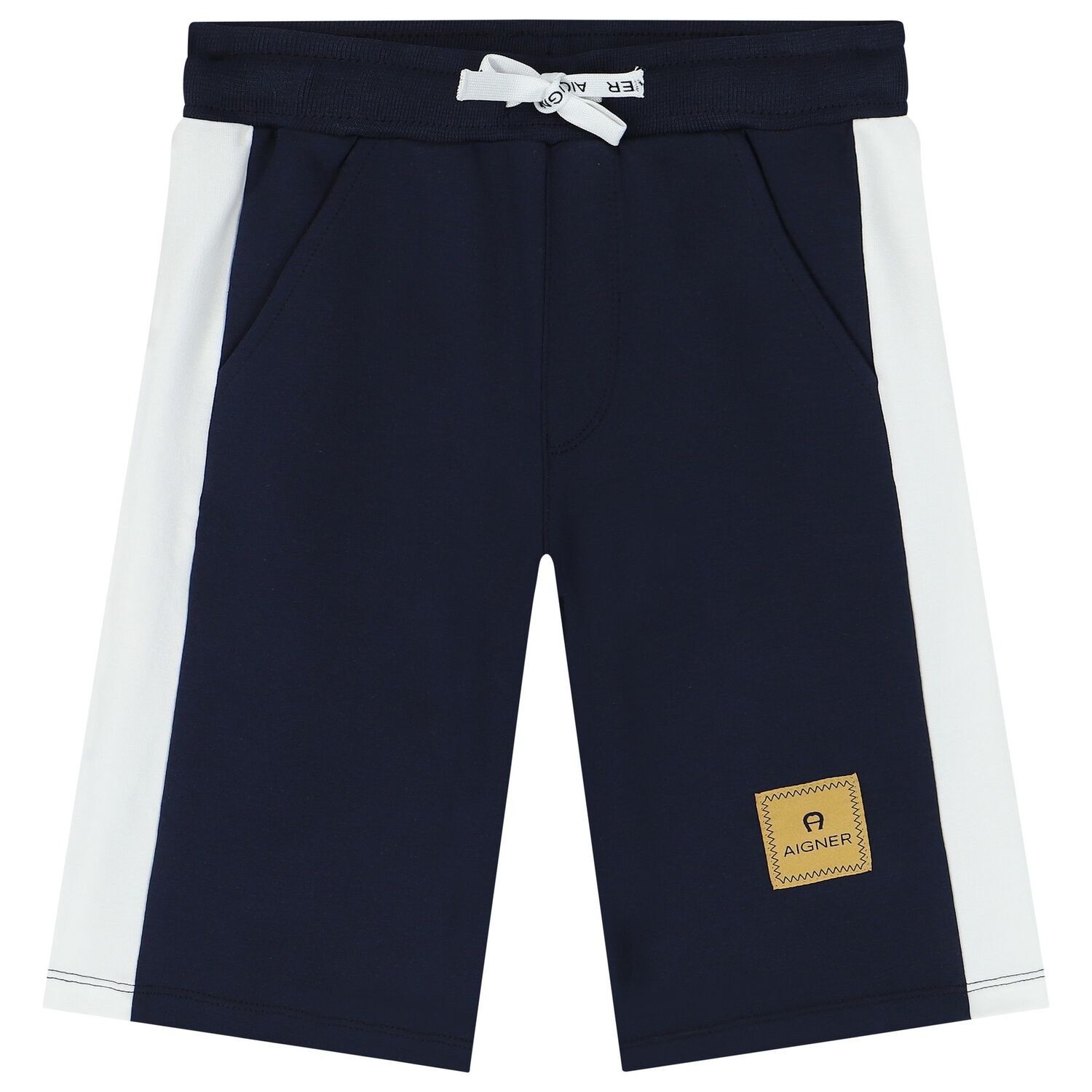 Boys Navy Blue & White Logo Shorts, 3, hi-res