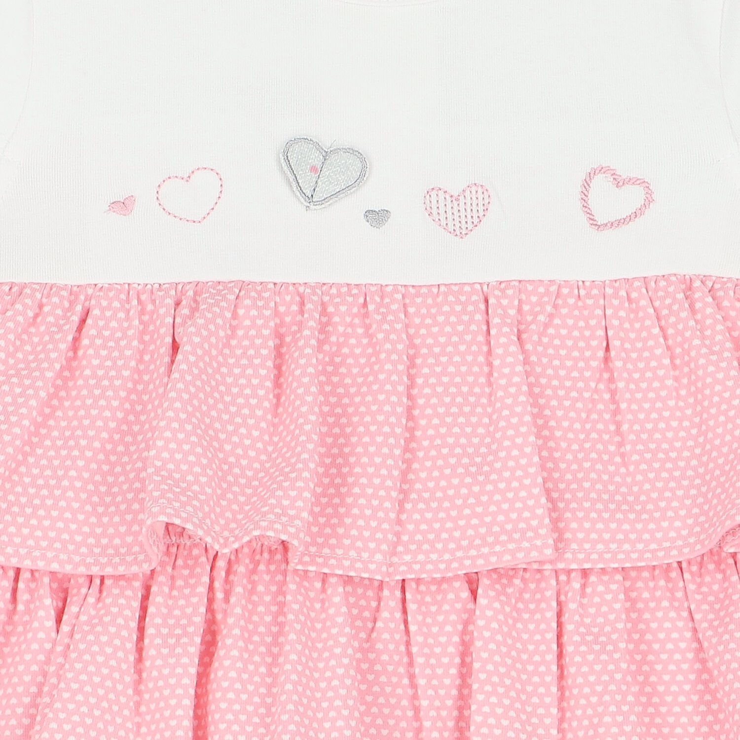 Baby Girls White & Pink Heart Bodysuit Set, 1, hi-res