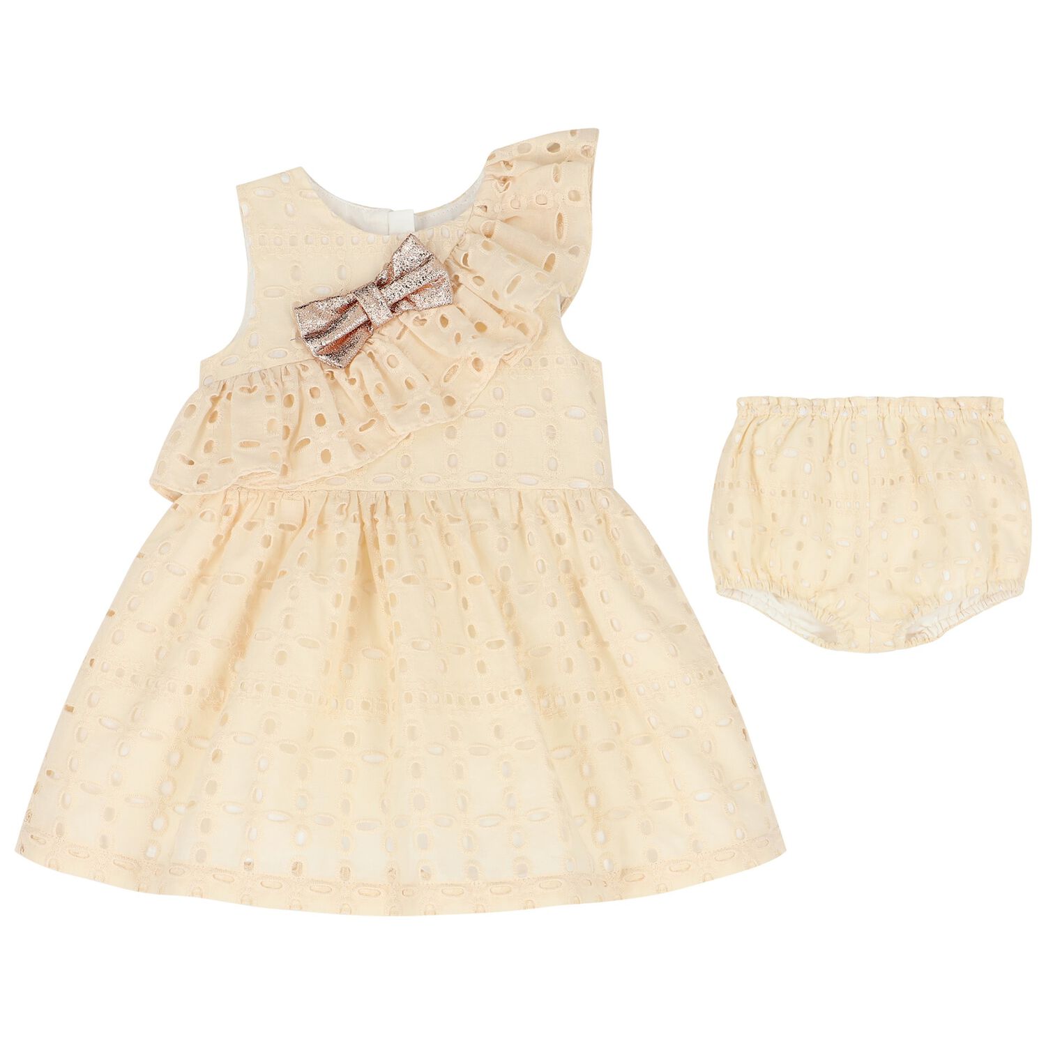 Baby Girls Ivory Broderie Anglaise Ruffle Dress Set, 1, hi-res image number null