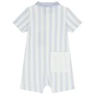 Baby Boys Blue & White Striped Logo Romper, 2, hi-res