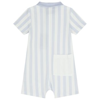 Baby Boys Blue & White Striped Logo Romper
