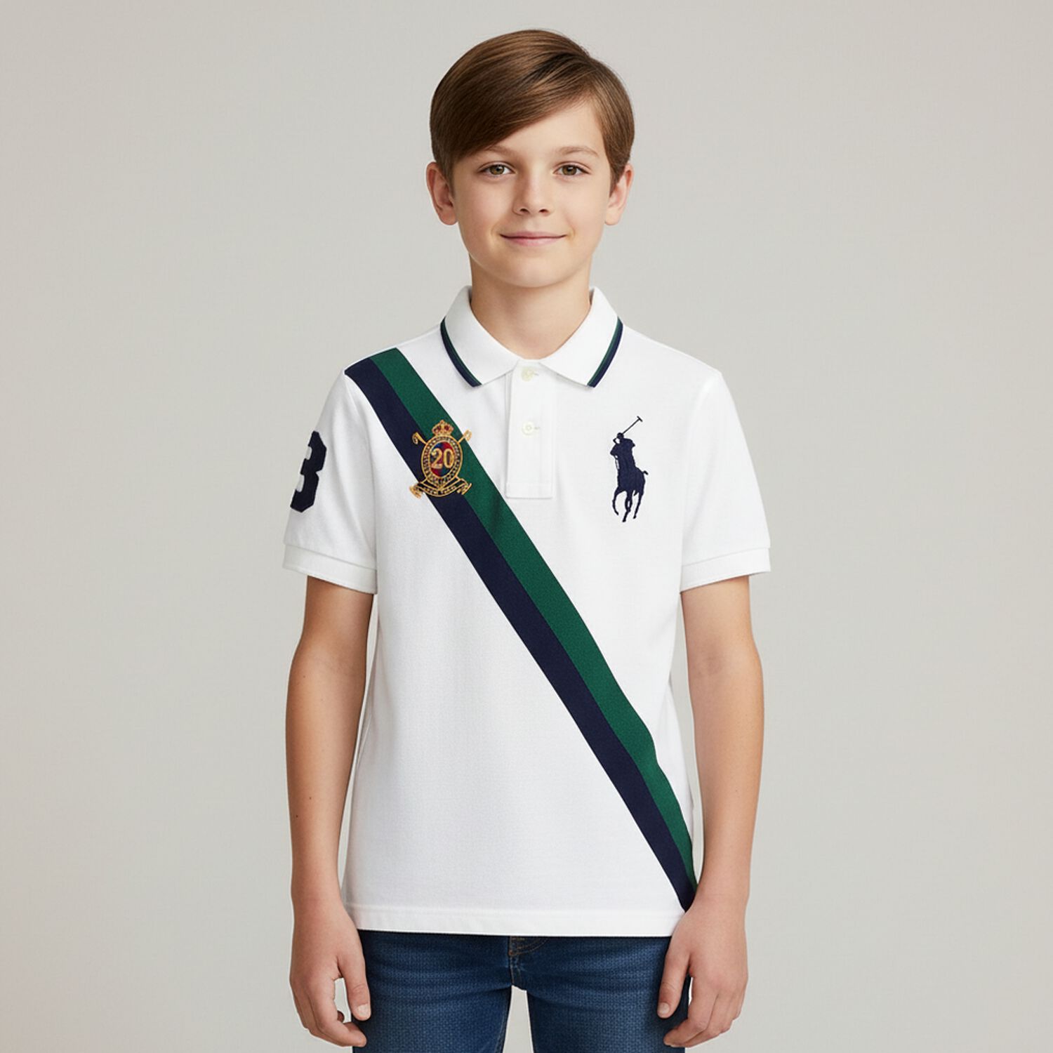 Boys White Pony Logo Polo Shirt, 1, hi-res