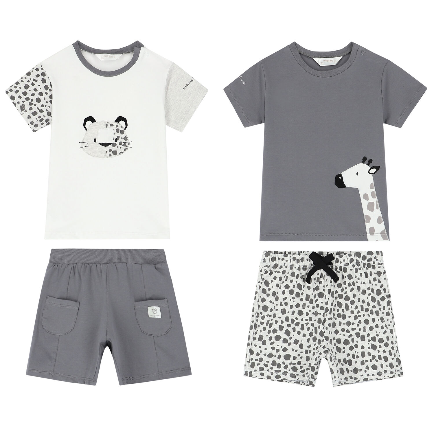 Baby Boys White & Grey Shorts Set, 1, hi-res