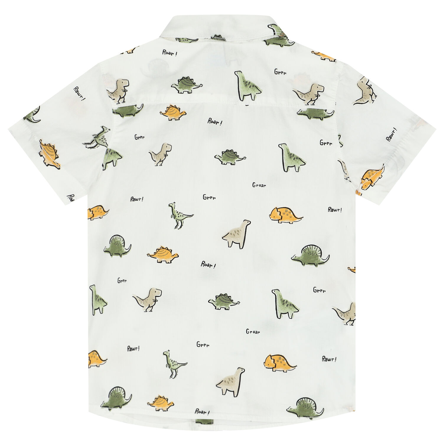 Younger Boys White Dinosaur Shirt, 1, hi-res
