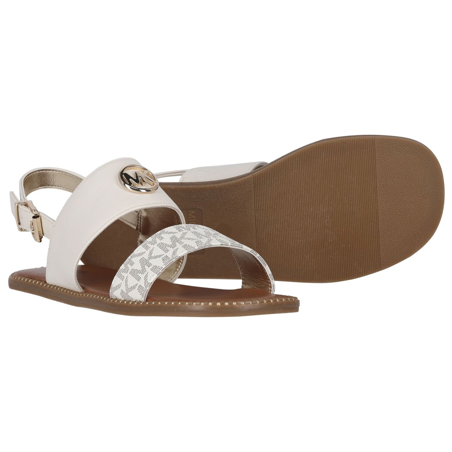 Girls Ivory & Beige Logo Sandals, 1, hi-res image number null