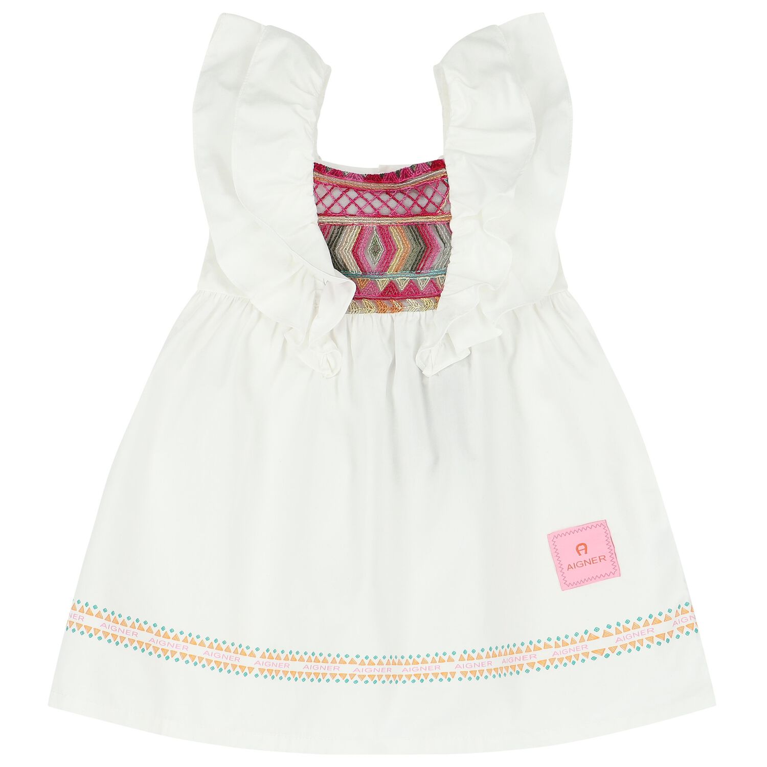 Younger Girls White Ruffled Dress, 1, hi-res image number null