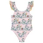 Girls Pink Logo Flowers Swimsuit, 1, hi-res