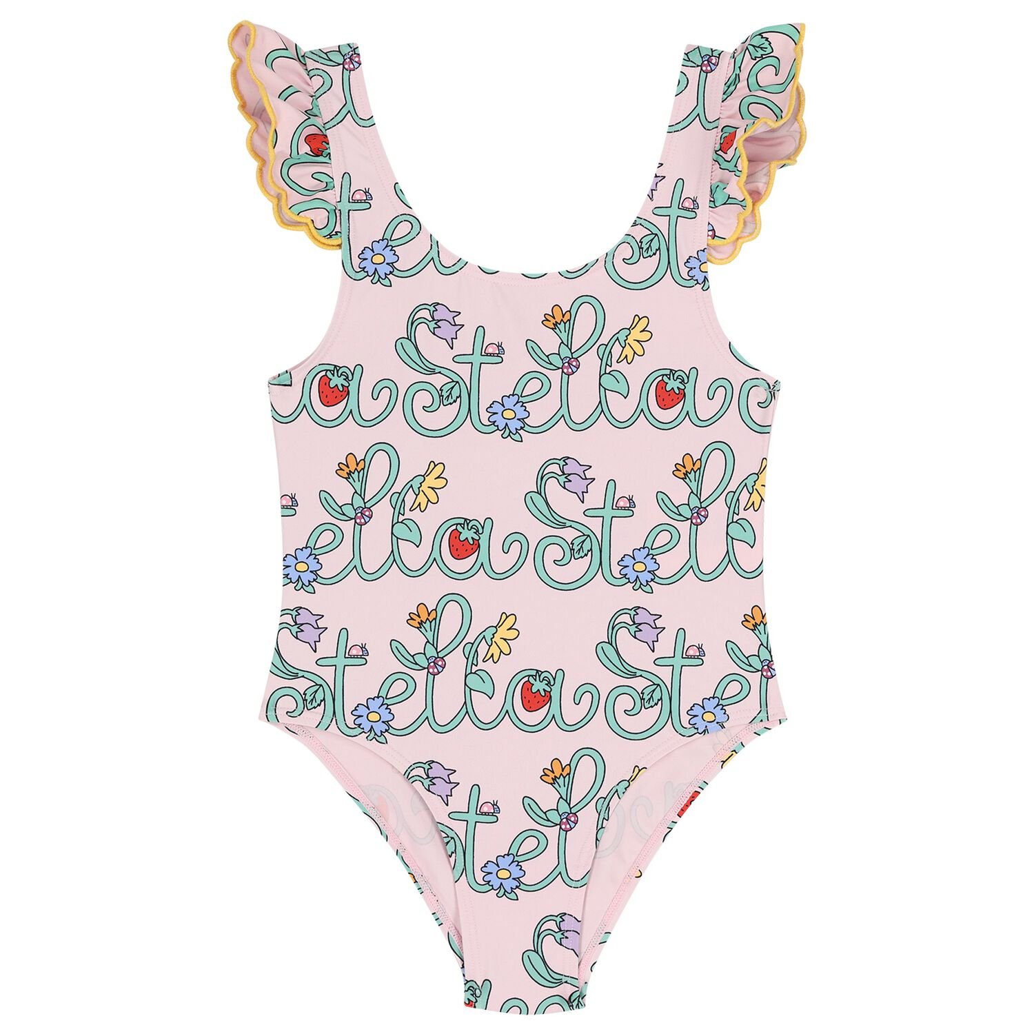 Girls Pink Logo Flowers Swimsuit, 1, hi-res