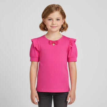 Girls Pink Ruffled Top, 2 Girls Pink Ruffled Top