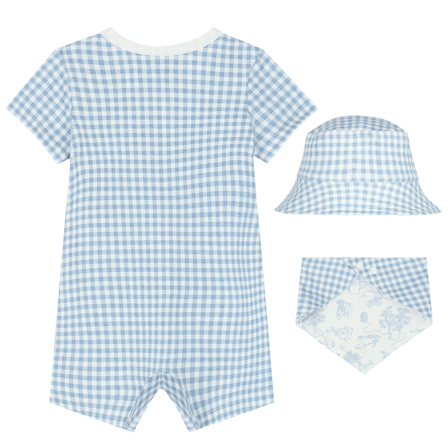 Baby Boys White & Blue Gingham Logo Romper Gift Set, 1, hi-res