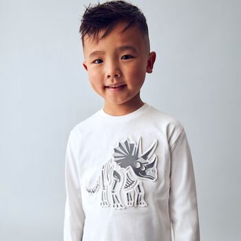 Boys White Dinosaur Long Sleeve Top