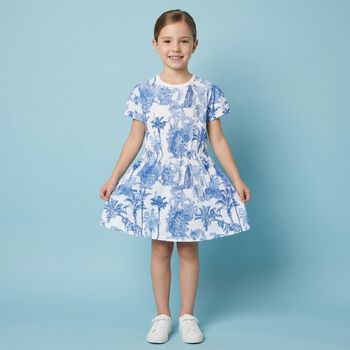 Girls White & Blue Jungle Dress