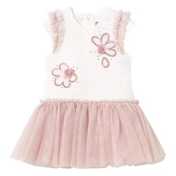 Younger Girls Ivory & Pink Tulle Dress