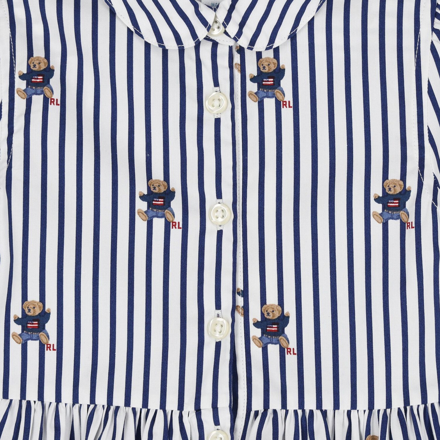 Baby Girls White & Blue Polo Bear Striped Dress Set, 1, hi-res