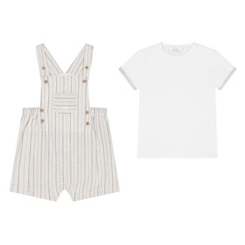 Baby Boys Beige & White Dungaree Set