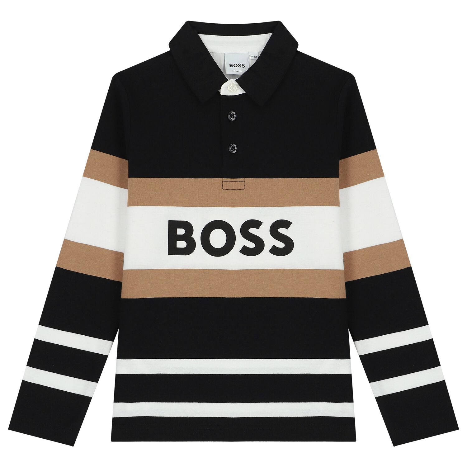 Boys Black, Beige & White Logo Polo Shirt, 1, hi-res