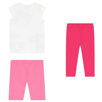 Girls White & Pink Leggings Set