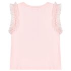 Girls Pink Diamante Bow Top, 1, hi-res