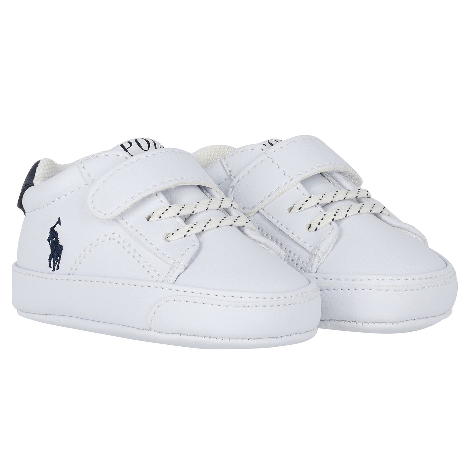 Baby Boys White & Navy Blue Logo Pre Walker Shoes, 1, hi-res