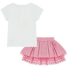 Girls White & Pink Skirt & Top Set, 1, hi-res