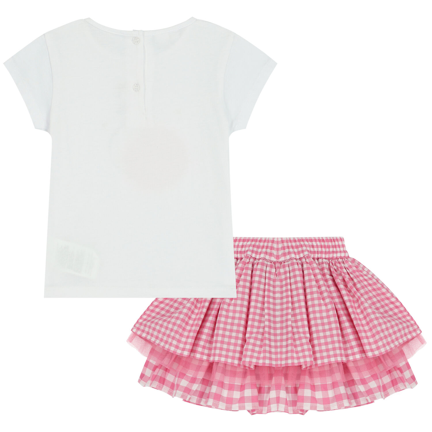 Girls White & Pink Skirt & Top Set, 1, hi-res